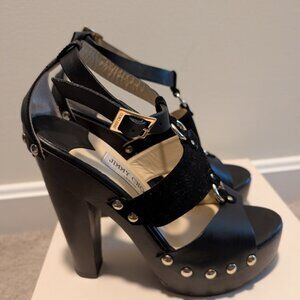 Jimmy Choo Black and Gold Studded Platform Heels
